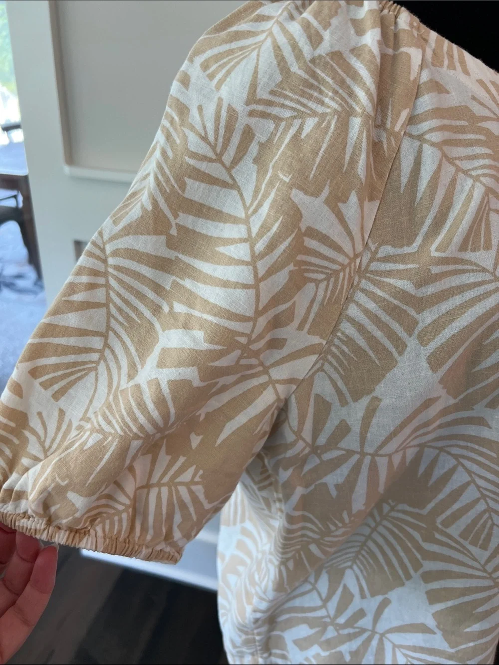 LOFT Cream and Beige Palm-Print Boatneck Blouse